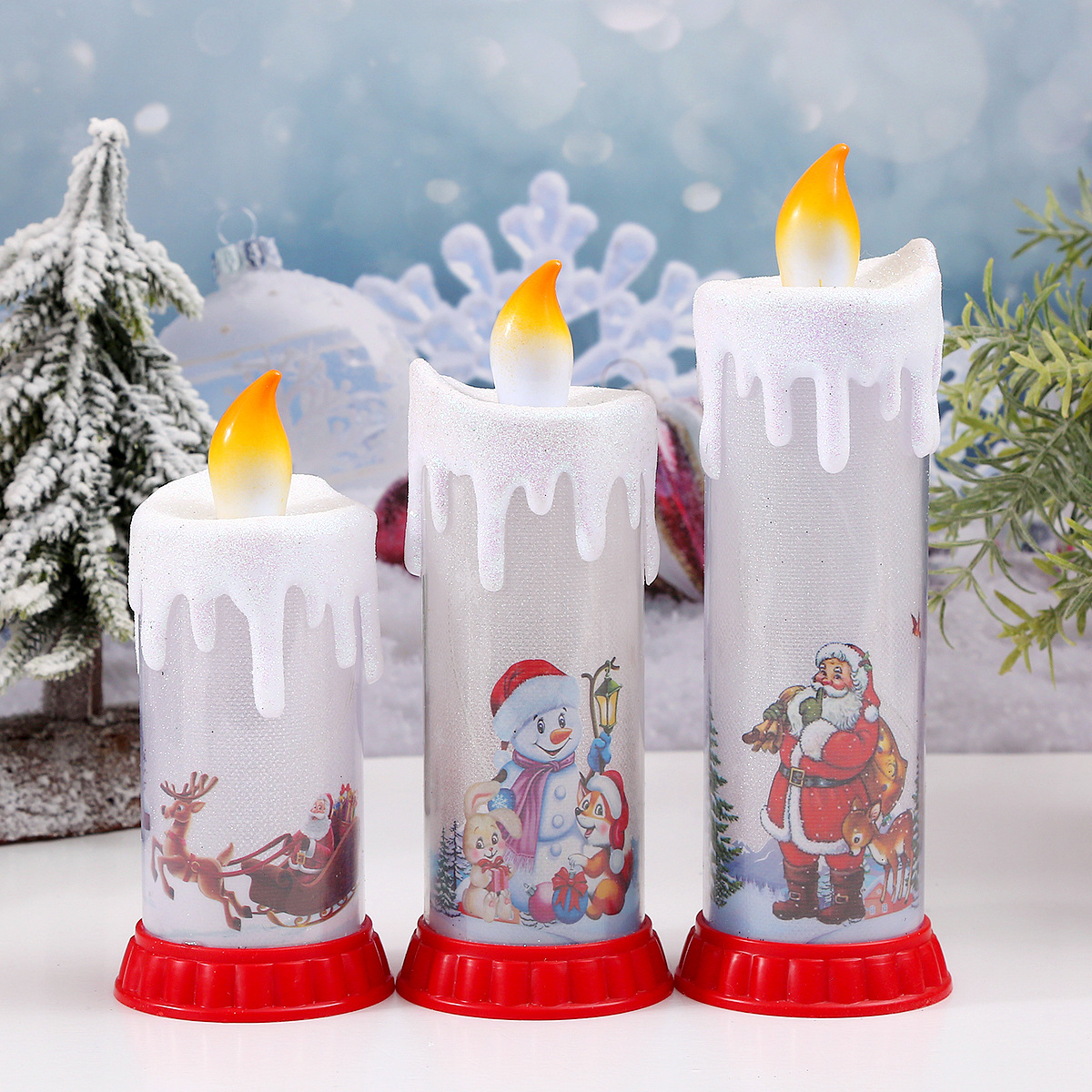 Cross-Border Colorful Christmas Decoration Candle Light Led Simulation Flame Candle Santa Claus Snowman Decoration Small Night Lamp