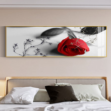 现代简约卧室床头装饰画温馨房间背景墙面壁画玫瑰花婚房横版挂画