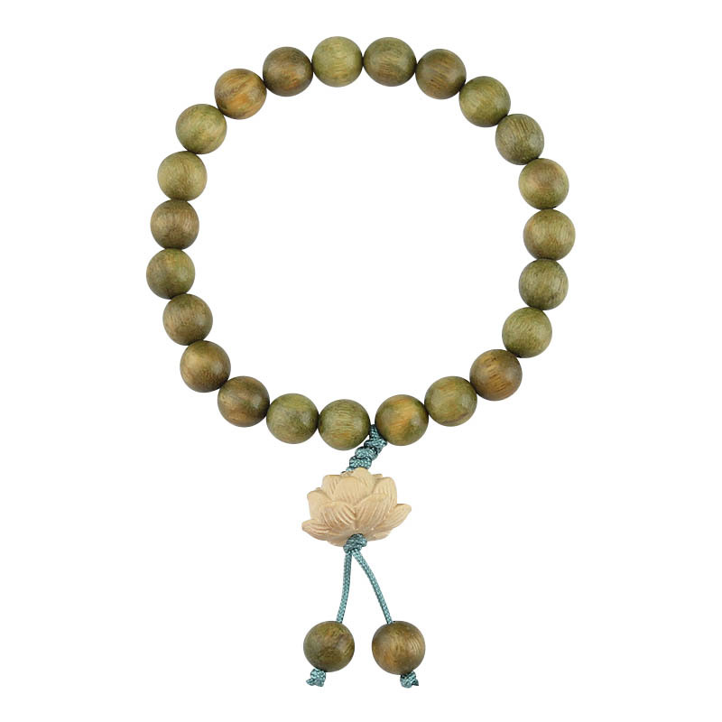 Natural Green Sandalwood Bracelet Female Mori Style Student Pliable Temperament Hand Toy Buddha Beads Sandalwood Single Circle Beads Lotus Bracelet