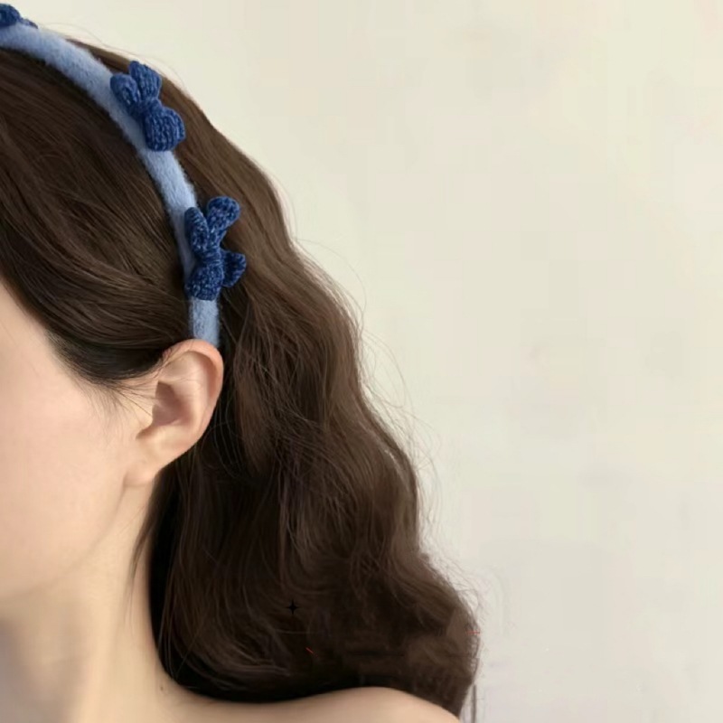 冬季新款百搭蓝色蝴蝶结毛茸茸可爱复古慵懒风韩系发箍-阿里巴巴