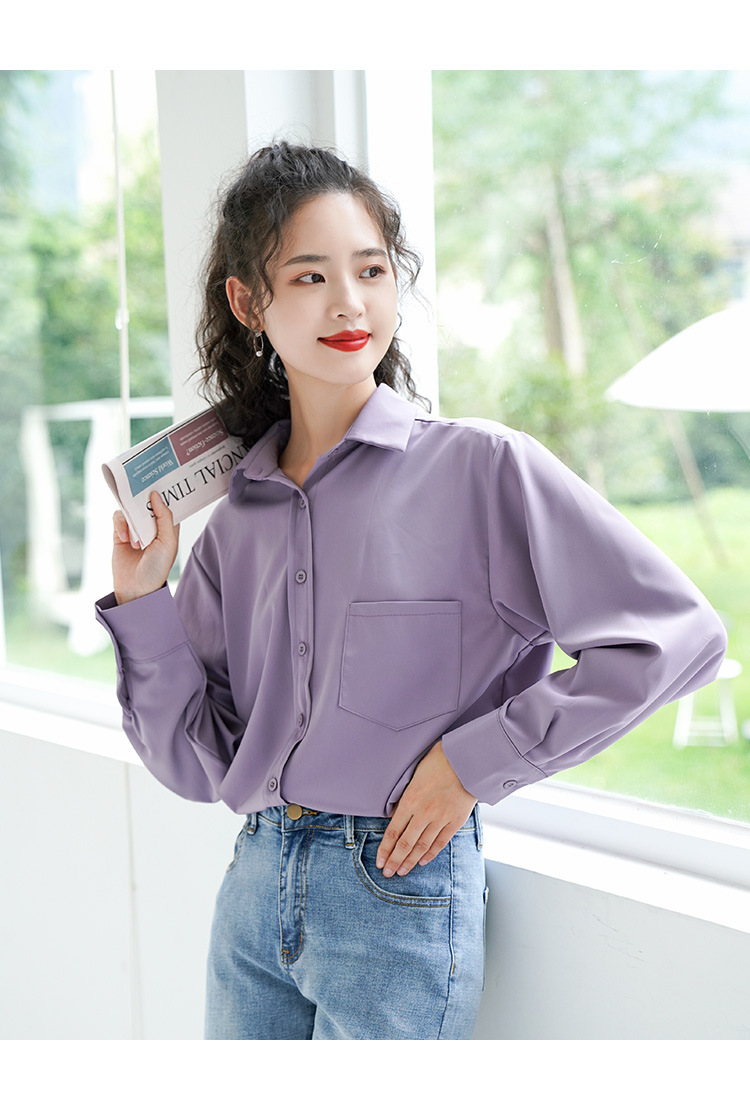2021香芋紫长袖衬衫女装秋季新款韩版设计感轻熟宽松外穿百搭上衣