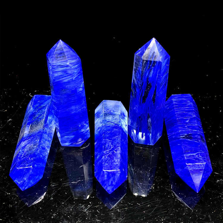 厂家直销蓝熔炼石单尖六棱柱 人造熔炼石 蓝熔炼六棱柱水晶工艺品