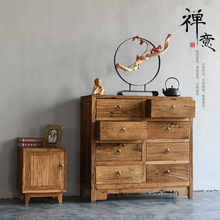 中式禅意餐榆木边柜风化做旧纹理实木墙边储物柜玄关收纳柜