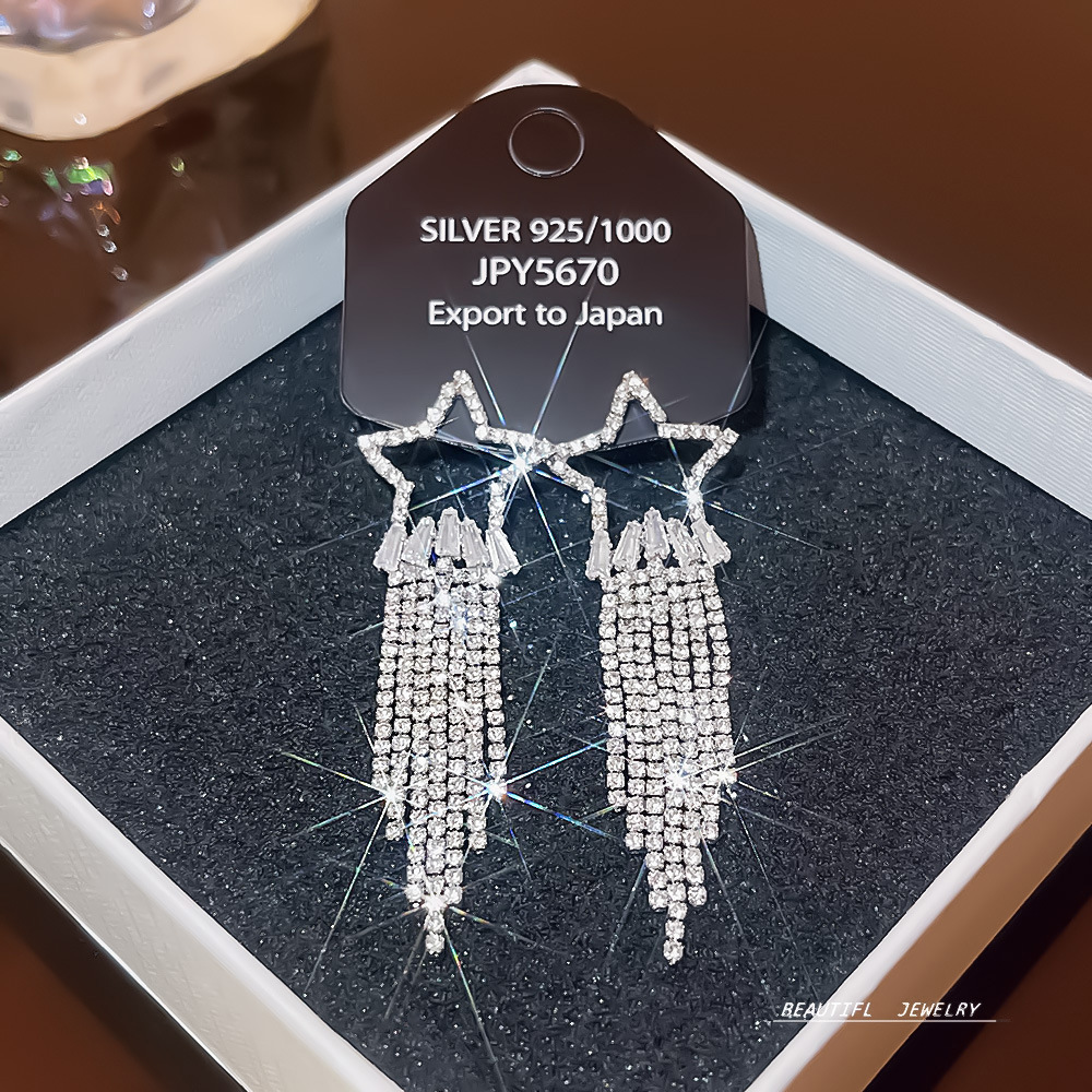 Sterling Silver Needle Online Influencer Tassel Earrings Women's High-Grade Earrings Korean Style Ladies Graceful Earrings Special-Interest Design Earrings