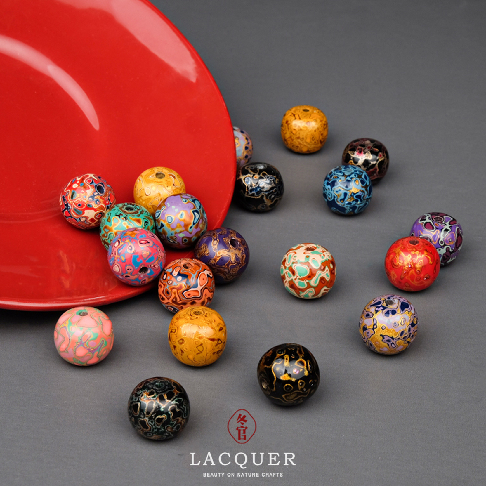 大漆珠1.2老型冬官漆器非遗文玩佛珠饰品配饰可diy圆珠手串