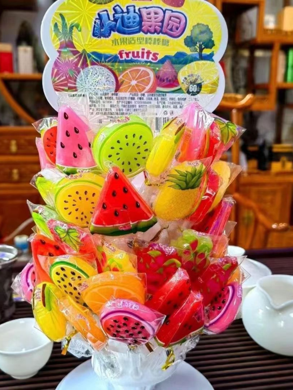 水果造型果汁口味棒棒糖装饰糖果15g60支架棒棒糖水果果汁硬糖