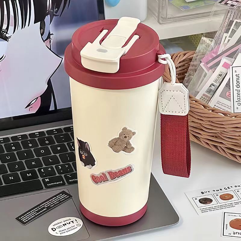 316 stainless steel vacuum cup large capacity straw double drinking cup men and women good-looking creative student ins cup