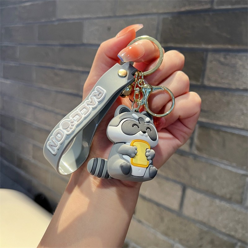 Genuine Creative Coati Keychain Cute Funny Little Gray Bear Raccoon Key Chain Men and Women Handbag Pendant Wholesale