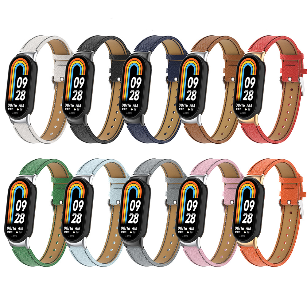 适用小米8手环表带band8荔枝纹 鳄鱼纹皮革金属头快拆替换腕带