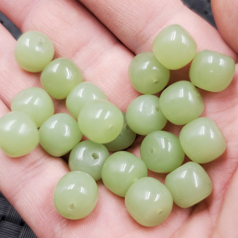 文玩散珠果绿色桶珠散珠仿东陵玉老型珠散珠手链项链配件珠子