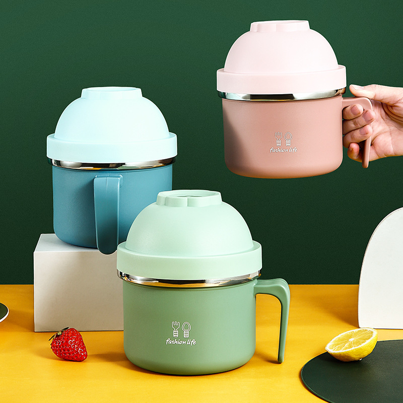 304不锈钢快餐杯双层密封分隔型泡面碗带盖学生上班族宿舍泡面杯