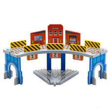 双层木质停车场房子车库兼容木制轨道小火车小米多轨道车玩具