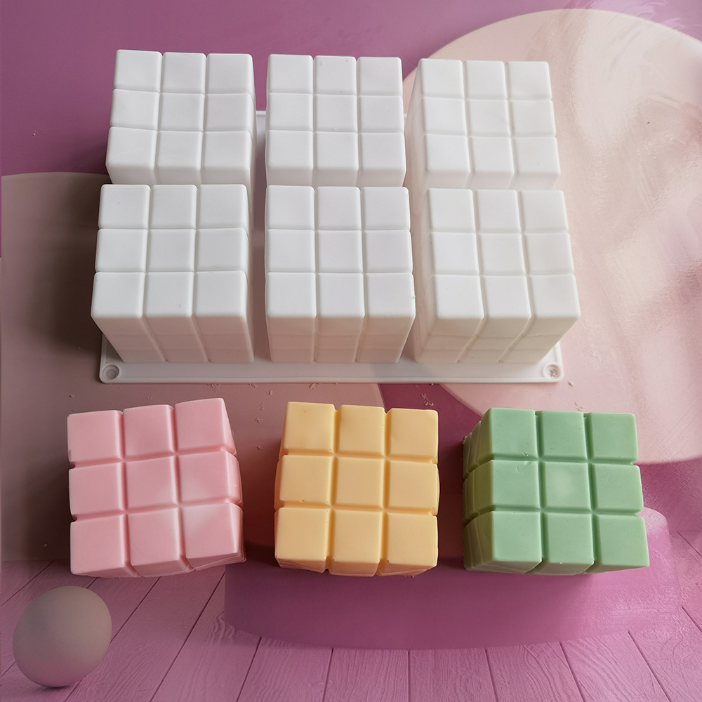6 Lianzheng Rubik's Cube Candle Mould Cake Mold Mold Non-Stick Silicone Jelly Candy Mold 3d Mold Diy