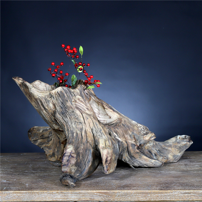 原生态朽木树根花瓶花座花盆花器花桶花艺干花居家装饰器皿摆件