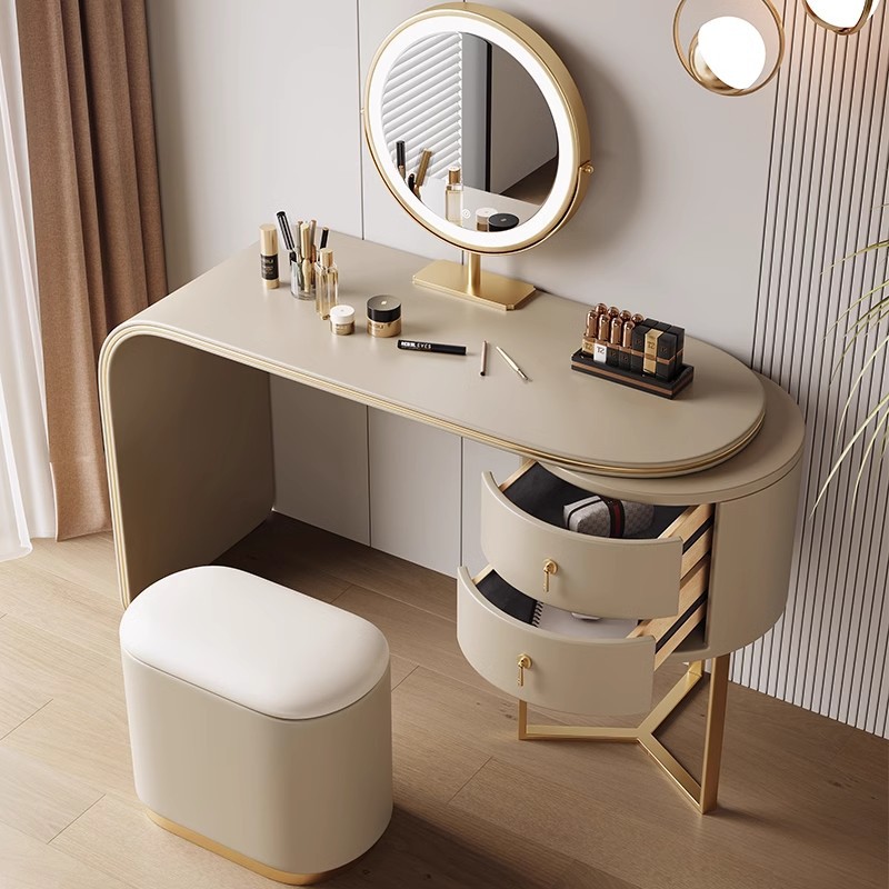 dressing table bedroom modern simple high-grade cream style napa leather fabric small apartment storage integrated durable