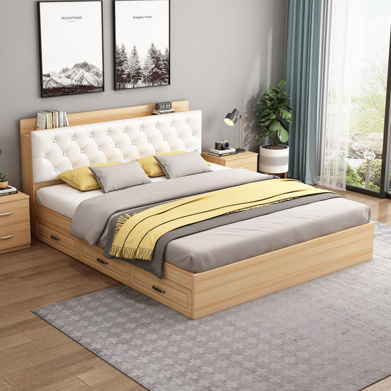 抽屉床板式床双人榻榻米床简约现代高箱多功能成人1.8收纳落地床