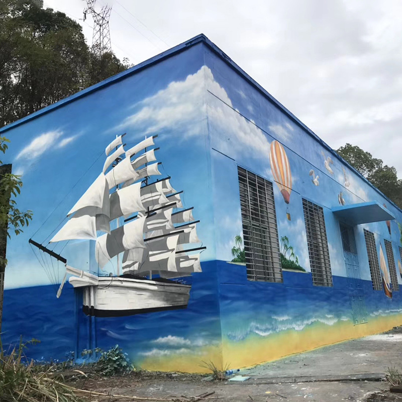 洪铄墙体彩绘乡村围墙文化墙立体画手绘壁画3d墙绘可上门绘制设计