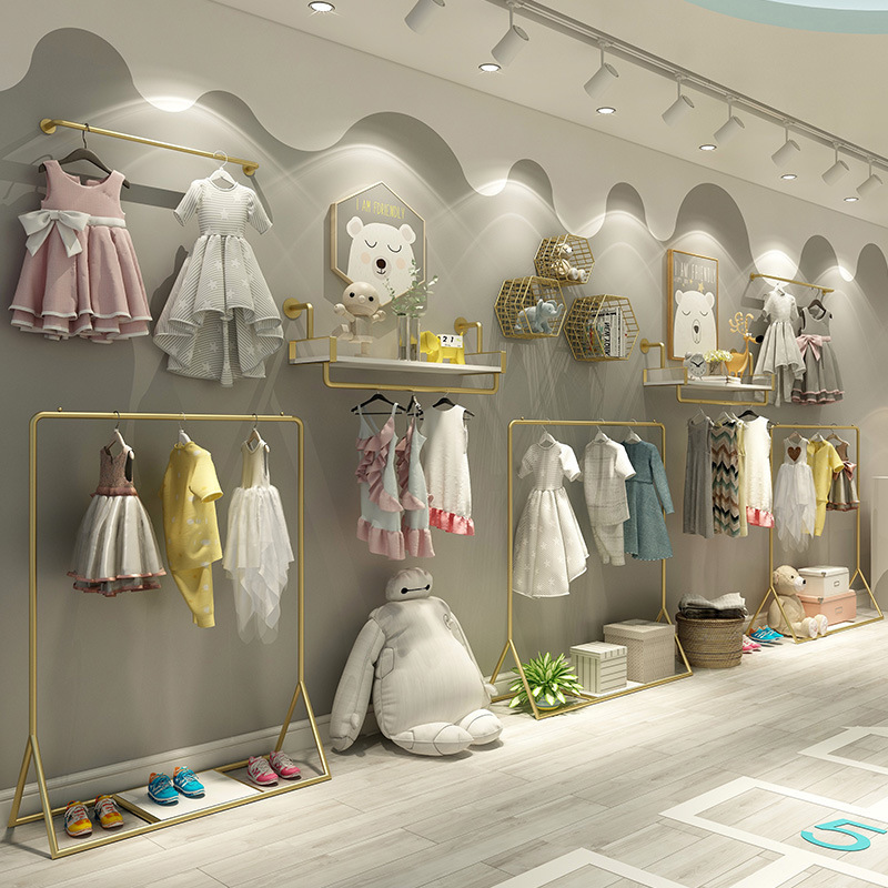 壁挂式童装店服装展示架婴儿童服装店落地挂衣架墙上服装货架组合