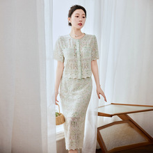 2024小香风高级感品质刺绣镂空套裙2件套短袖套装中长款半身裙