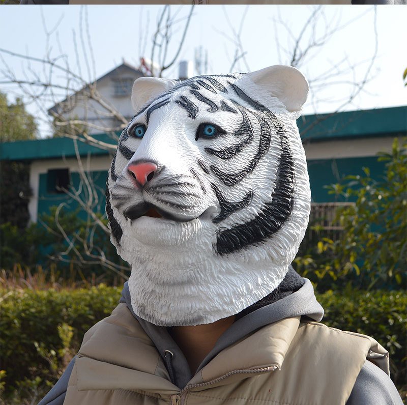 老虎面具动物乳胶万圣节恐怖面具生肖虎年会表演抖音道具老虎头套
