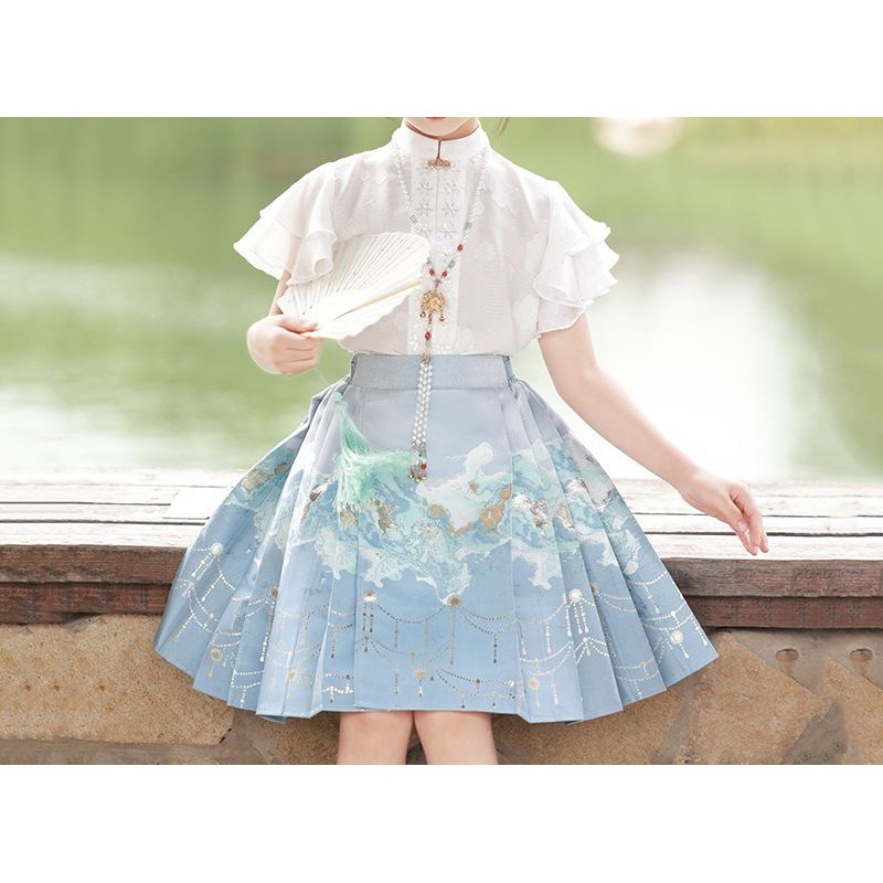 2023年夏季新款可爱高档国风小孩日常改良儿童汉服短款童装马面裙