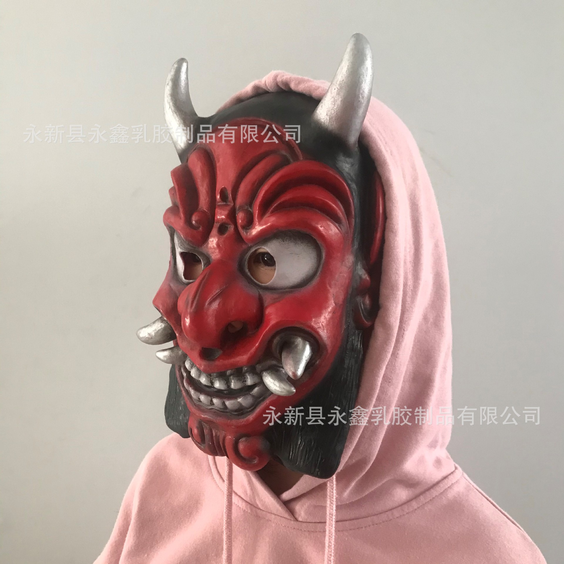 短角红般若乳胶面具日本能剧鬼怪獠牙漫展面罩神兽密室鬼屋道具