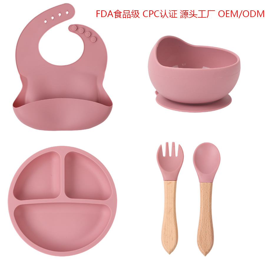 Morandi Children's Silicone Plate Baby Food Bowl Integrated Drop Proof Suction Cup Feeding Tableware Silicone Bowl Set