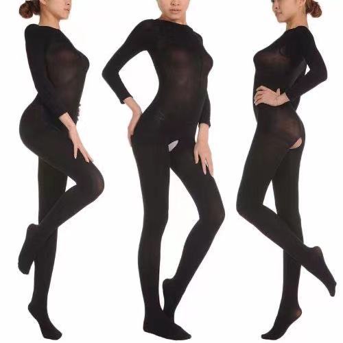 Skin Color Dance Stockings Clothing One-Piece Stockings Sexy Padded Flesh Color Long Sleeve Open without Open Crotch Full Body Body Stocking
