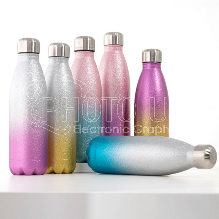 Heat Transfer Insulation Cup 304 Stainless Steel Glitter Powder Thermos Bottle Coke Bottle Glitter Flash Bowling Bottle 500ml