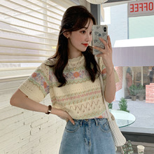 设计感小众针织短袖T恤女装夏季2023新款法式温柔韩版短款上衣服