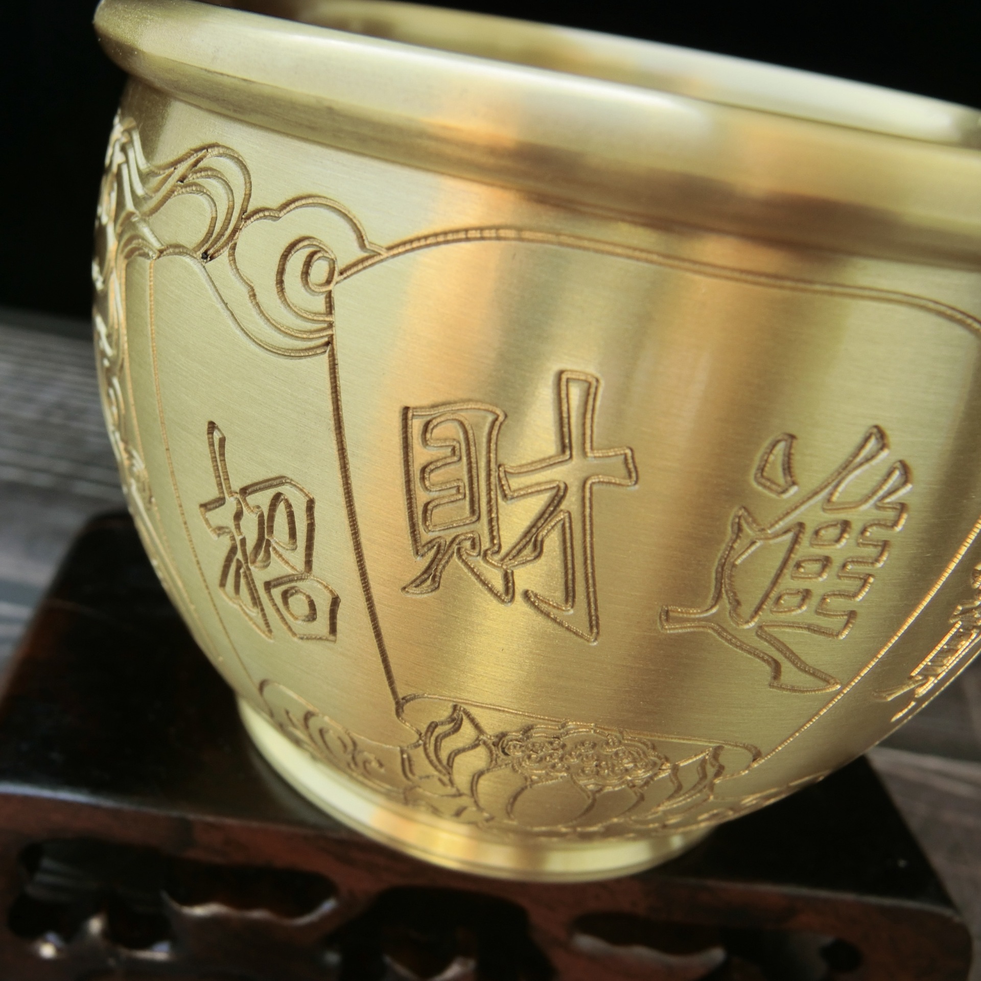 纯黄铜缸摆件财缸聚宝盆风水缸办公室客厅装饰品工艺品小铜缸桌面