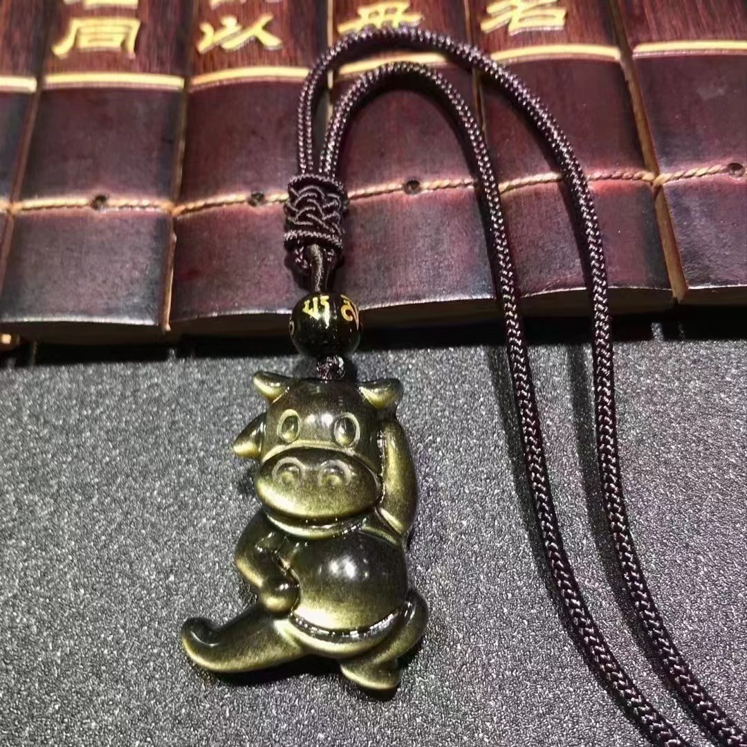 31/25/13mm热销墨西哥天然金曜石牛转乾坤手工雕刻治愈系吊坠礼物