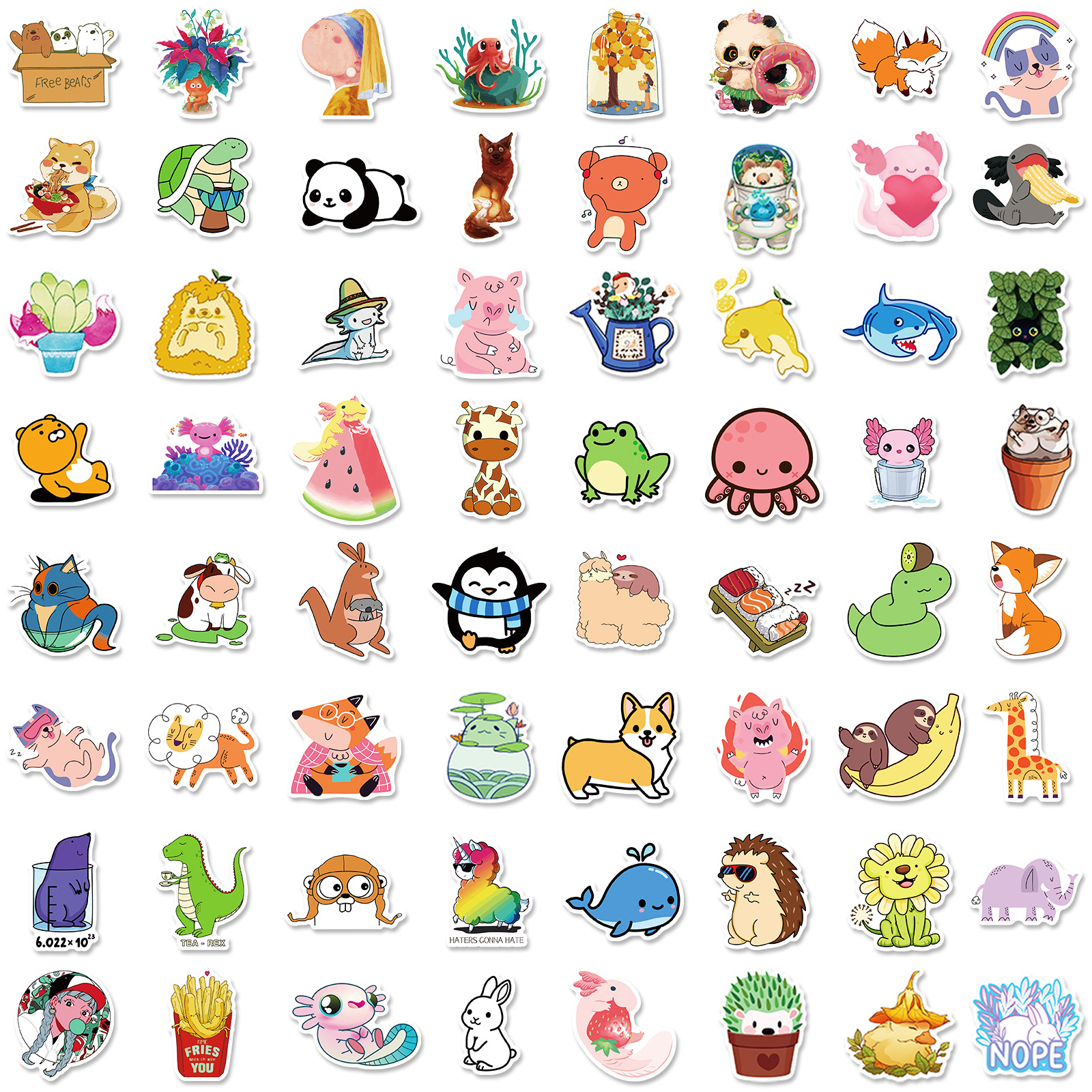 300张跨境小动物贴纸亚马逊新款卡通可爱蝾螈小动物系列贴画批发