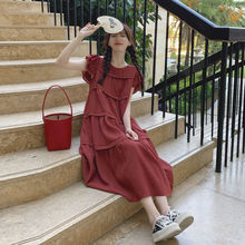 红色洋气减龄连衣裙女2024夏季新款法式甜美小众设计宽松显瘦森系