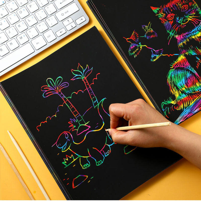 刮画纸a4炫彩儿童彩色16k8k刮刮画刮蜡画纸手工diy沙画幼儿园手工