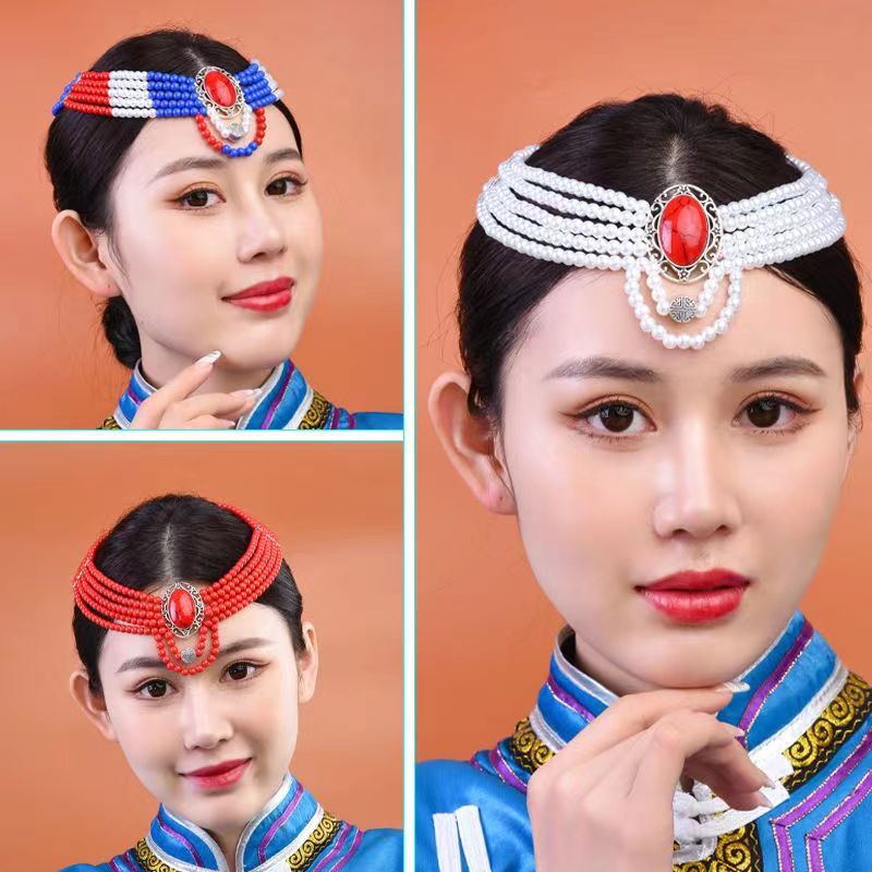 新品头饰发饰女蒙古袍演出舞蹈配饰手工珠串蒙古舞饰品民族藏族