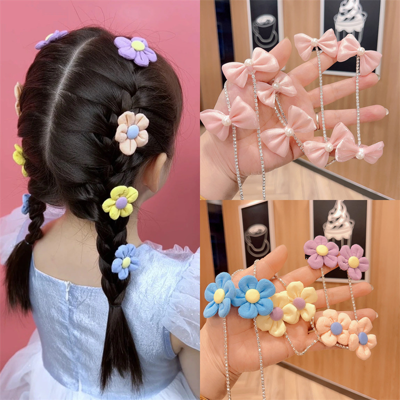 彩色夏天蝴蝶结编发韩国蝴蝶女童发链儿童链珍珠宝宝发夹花朵发饰