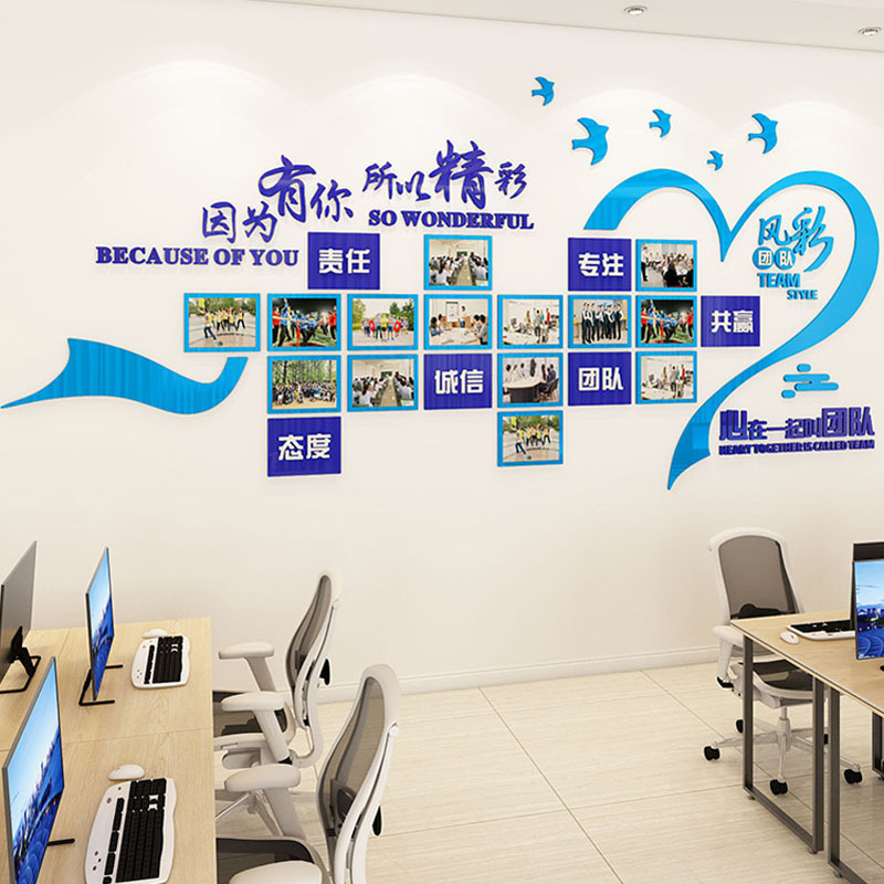 员工风采文化墙公司企业展示照片墙办公室装饰团队励志墙贴3d立体