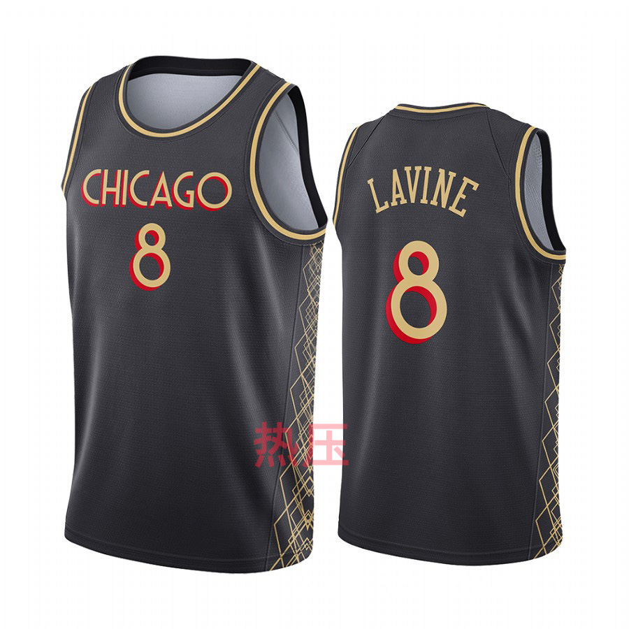 工牛队8号拉文白红黑色条纹城市热压篮球服nba球衣球裤货源代发
