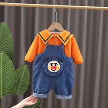 女童秋季韩版裤套装 女宝宝牛仔包包背带裤+纯色衬衫两件套童装