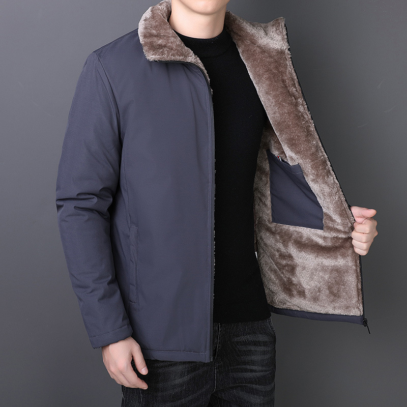 Middle-Aged and Elderly Men's Cotton-Padded Coat Autumn and Winter Cotton-Padded Jacket Trendy Dad Wear Fleece Lined Padded Warm Keeping Fur Collar Cotton Clothes Coat Men