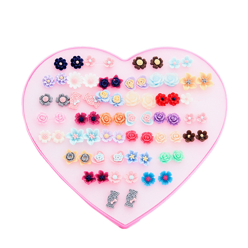 Acrylic Plastic Earing Korean Flower Love Resin Earrings Set Female Non-Allergic Stall 36 Pairs Boxed