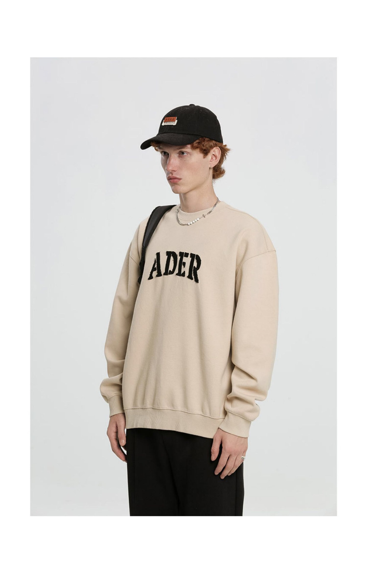 韩国ader春款卫衣女牛仔贴布绣立体字母ae纯色圆领上衣情侣长袖潮