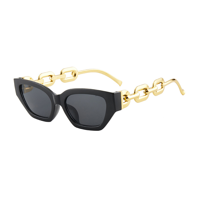 European and American Fashion Imitation Metal Chain Sunglasses Cat Eye Frame Sunglasses Popular Hip Hop Internet Celebrity Personalized Cross-Border Sunglasses