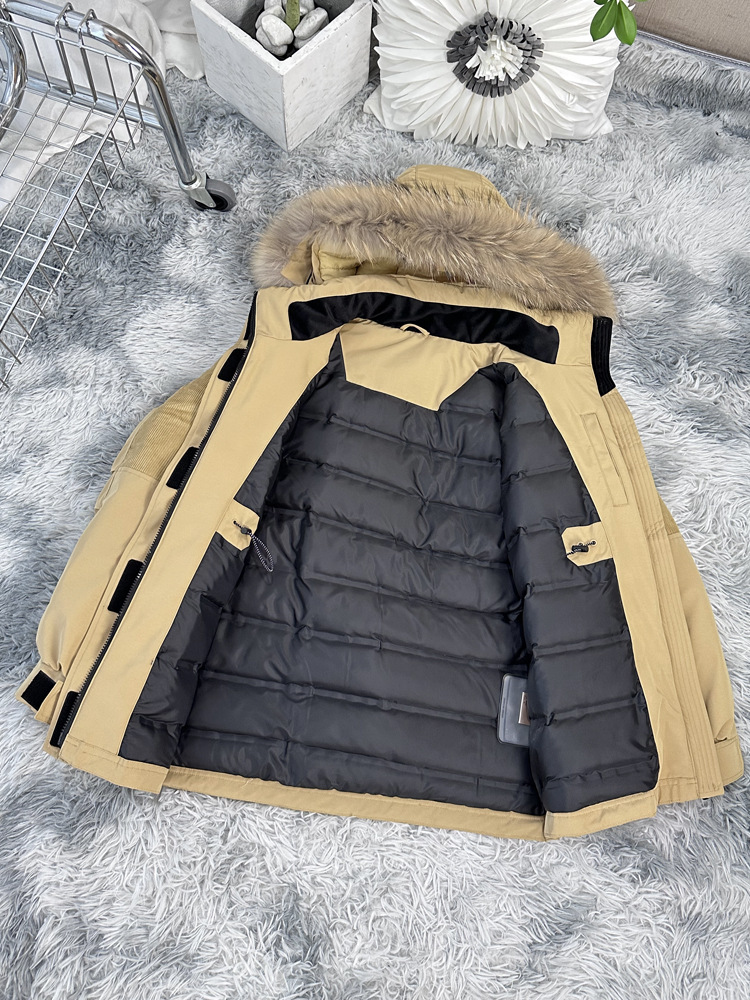 Couple's High Quality American Retro Outdoor Work Clothes Thick White Duck down Removable Genuine Fur Collar Parka down Jacket