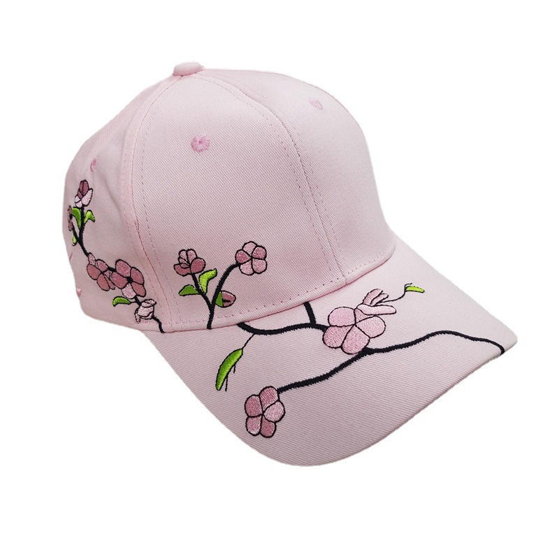 Korean Style Plum Embroidery Baseball Cap Men and Women Fashion All-Match Curved Brim Peaked Cap Flower Sun Hat Outdoor Sun Hat