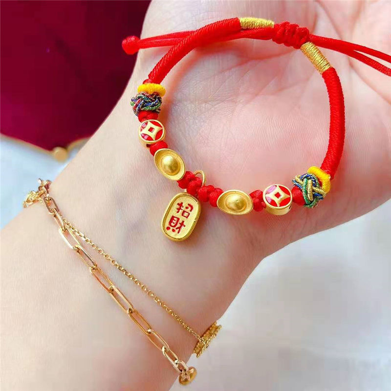 3d硬金招财元宝999足黄金纯金小金元宝转运珠路路通男女宝宝手链