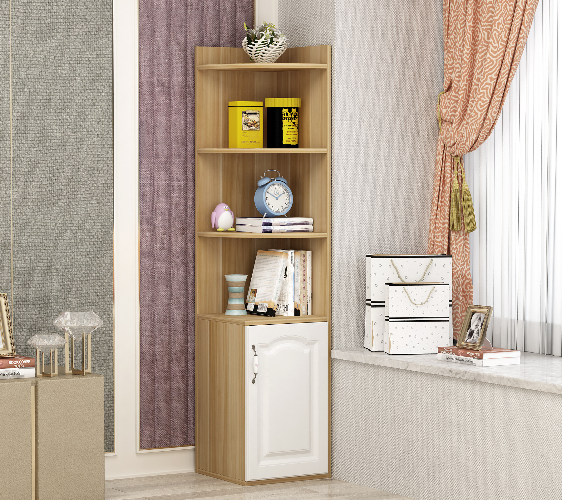 转角柜墙角柜客厅扇形置物架收纳柜多功能角柜角落柜角几柜拐角柜