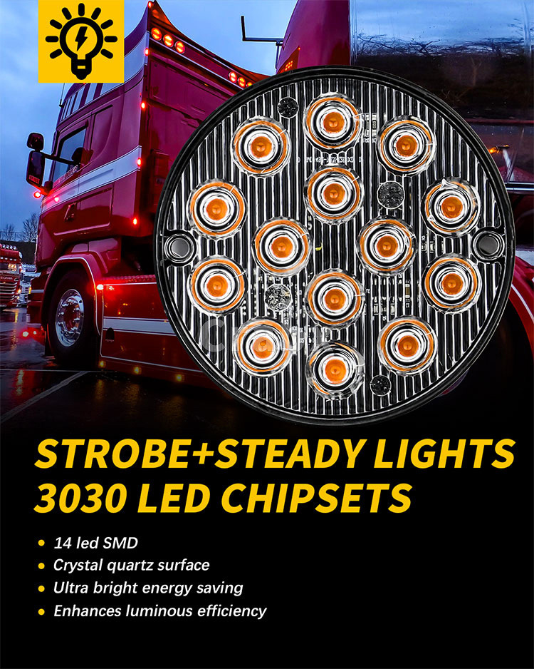 卡车/货车尾灯 超薄圆形14led侧边警示灯爆闪灯频闪灯 dc12-24v