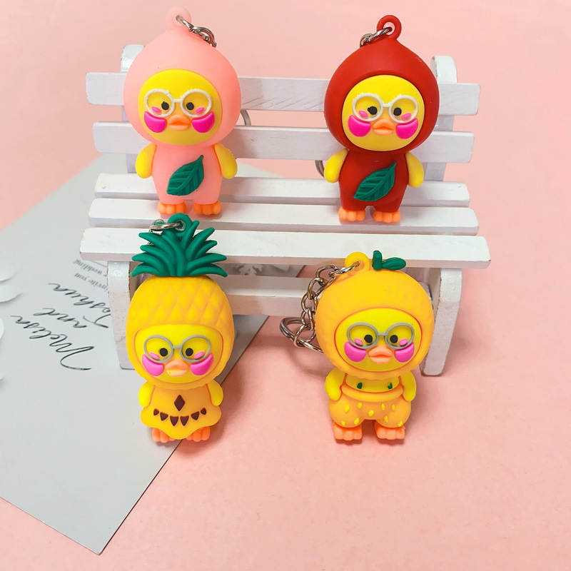 5302# Cartoon Fruit Glasses Duck Doll Keychain Cute Cartoon Duck Duck Pendant Floor Push Promotional Novelties